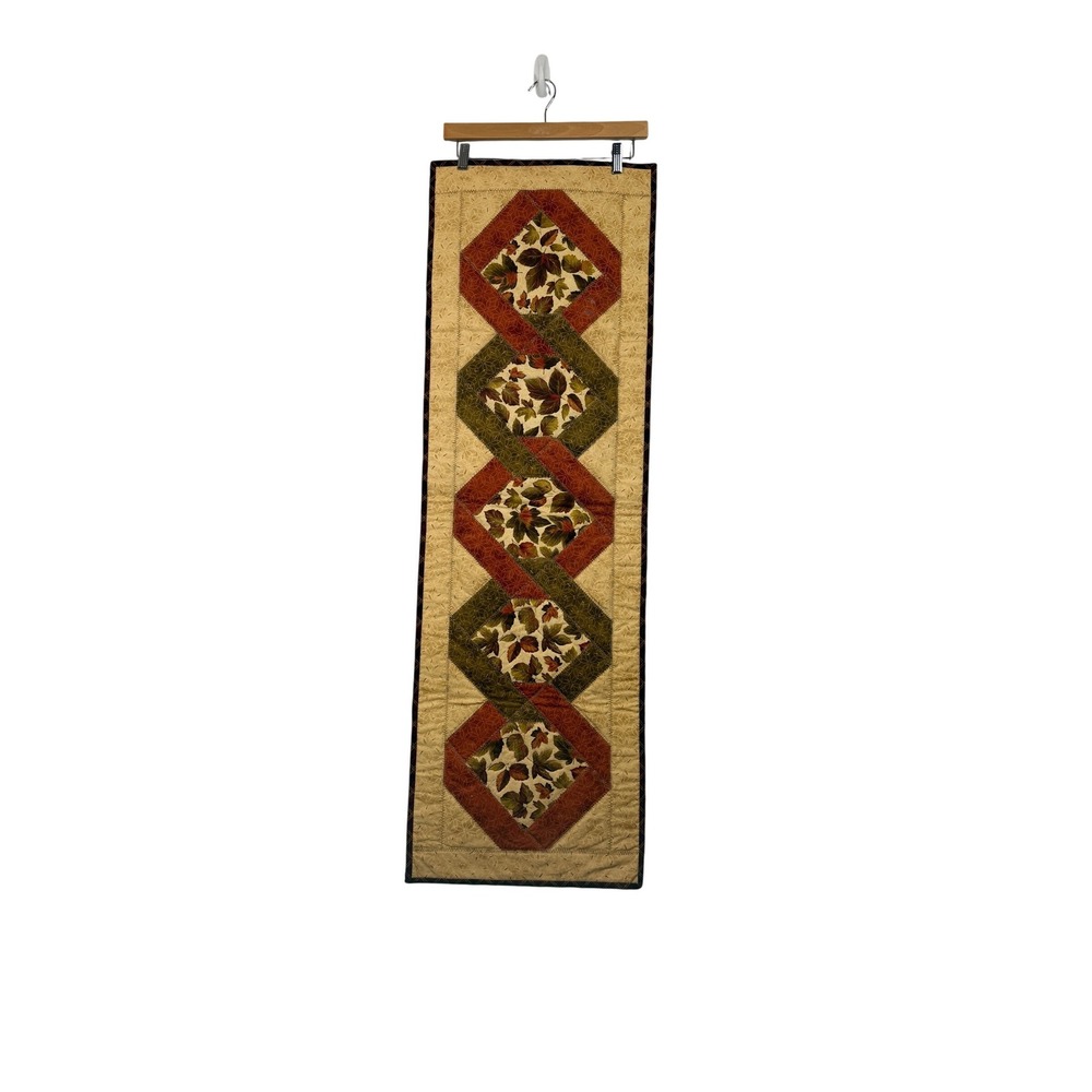 Handmade Quilted Table Runner Autumn Leaves Fall Geometric‎ Design 15x49"